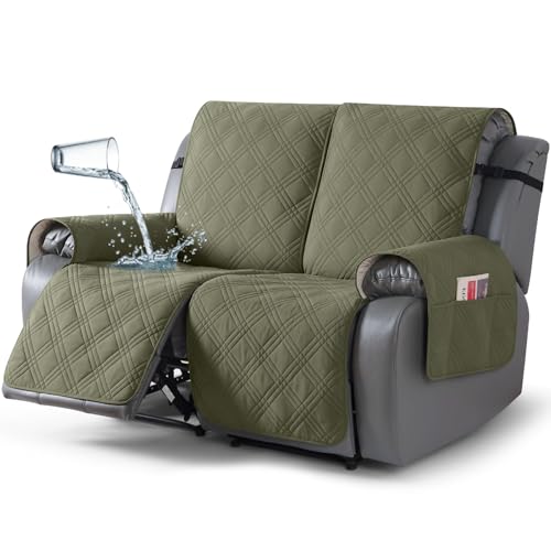 Image of TAOCOCO 100% Waterproof Loveseat Recliner Covers 2 Seater, Split Loveseat Covers for Reclining loveseat, Non Slip Reclining Couch Cover with Double Straps for Kids, Pets(2 Seater, Green)