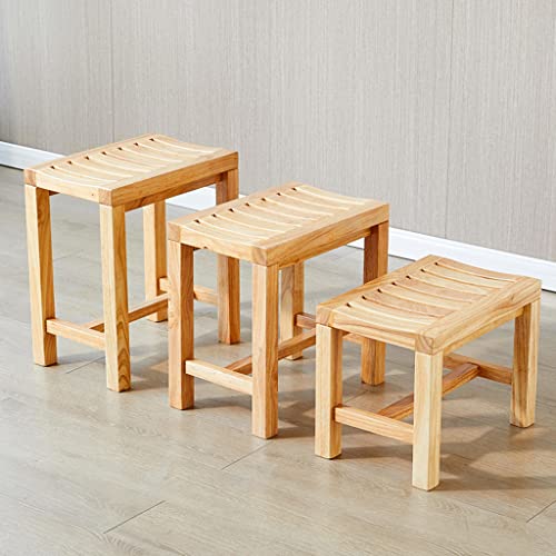 Taburete de ducha de madera con base antideslizante e impermeable de 42x28x33 cm 4