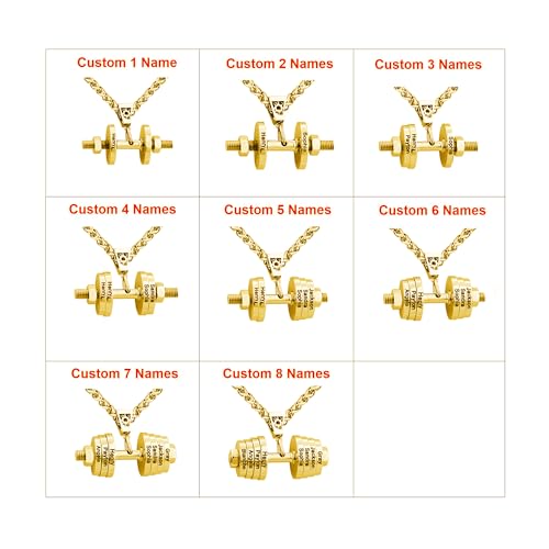 JINLIN Personalized Name Necklace Dumbbell Charm Barbell Necklace Engraved Names Stainless Steel Fitness Weights Sports Pendants Jewelry for Men2