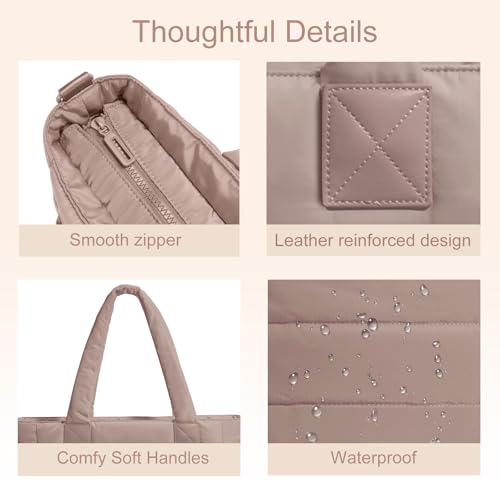 Image of Puffer Tote Bag for Women Quilted Nurse Bag Lightweight Work Bag for Teacher Travel Handbag with Multiple Pockets