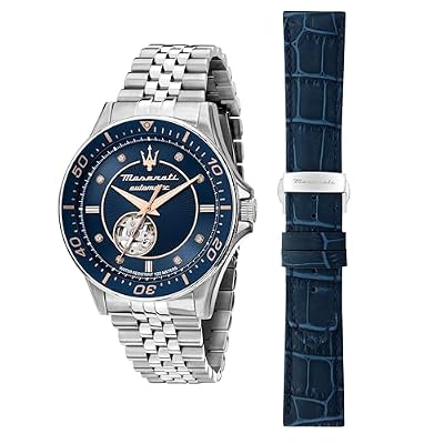 Maserati Orologio Uomo in Acciaio, Automatico, Analogico, 44 mm, Collezione SFIDA, Diamanti, Special Pack