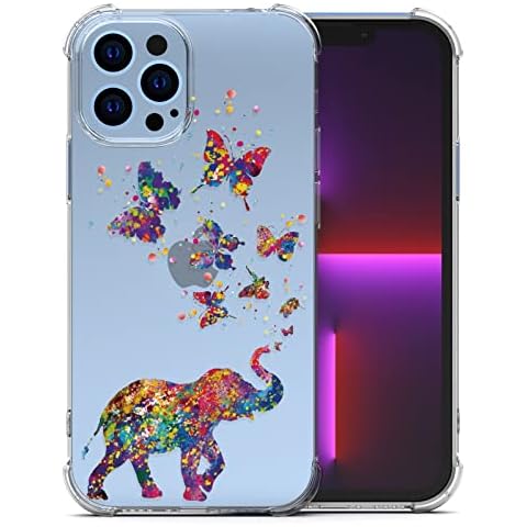 BEIMEITU for iPhone 13 Pro Max Case Elephant Butterfly Cute, Cover Girly Women Girls Butterfly Design, Shockproof Bumper Slim Protective Clear Phone Case for iPhone 13 Pro Max 6.7" Cover