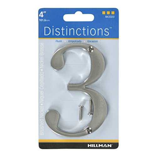 Distinctions By Hillman 843323 4-Inch Brushed Nickel Flush-Mount House Number 3 #TOP3