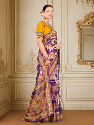 Image of Glory Sarees Women's Luxurious Dola Pure Silk Original Saree Position Print Work Madhubani Inspired Motifs Banarasi Kanjivaram Style Saree With Blouse Piece (Elegant101 Parent)