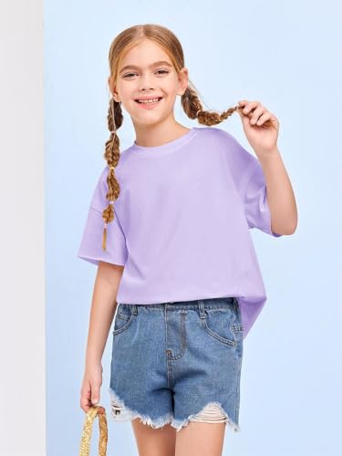 Girls Fashion Raw Hem Oversized T Shirts Summer Short Sleeve Tops Tees Shirt 5-14 Years