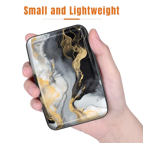 Image of Rimilak Aluminuml Credit Card Holder, Mini Credit Card Wallet RFID Blocking Slim Metal Hard Case for Women Men, Grey Black Mable