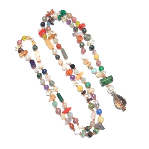 Sautoir Pierres Naturelles Multicolores Salvador - Collier Long en Pierres Naturelles avec Pendentif Quartz Fumé
