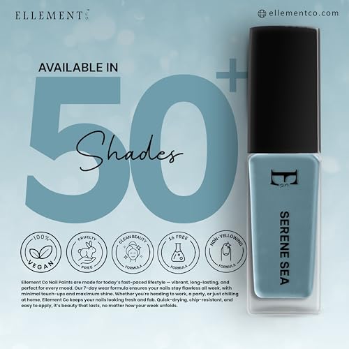 Image of SERENE SEA Vegan Nail Polish Dusty Blue Color | Long Lasting Chip Resistant Formula | Quick Dry Glossy Finish | Non Toxic & Cruelty Free Nail Paint for Women | 10 ml