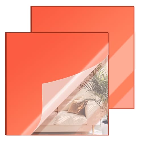 Image of 8x8 Inches Red Mirror Acrylic Sheet - 2 Pcs Reflective Acrylic Panel for DIY Crafts, Home Decor & More (20x20 cm)