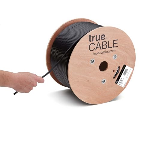 Image of trueCABLE Cat6A Direct Burial, Shielded FTP, 1000ft, Waterproof, Outdoor Rated CMX, Black, 23AWG Solid Bare Copper, 750MHz, PoE++ (4PPoE), ETL Listed, Bulk Ethernet Cable