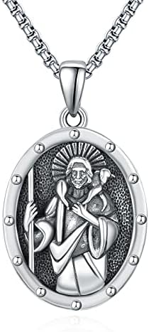 Saints Christopher Necklace/Saint Michael/Virgin mary Necklace S925 Sterling Silver Pendant"Protect Us for Women Men With Stainless Steel Chain 55cm