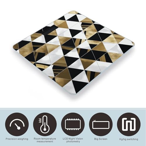 Báscula Digital de Baño Moderno Triángulos Negro Blanco Dorado miniatura 3