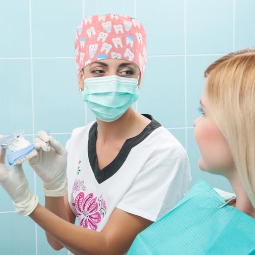Image of Unittype 4 Pcs Nurse Caps for Women Nursing Working Caps with Button and Sweatband Adjustable Elastic Scrub Hats for Dentist