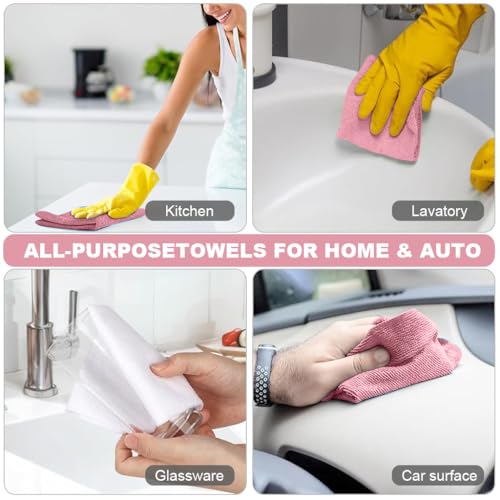 Image of HASTHIP Microfiber Cleaning Cloth Roll 25x25CM Pink 20 Pack Reusable Towel
