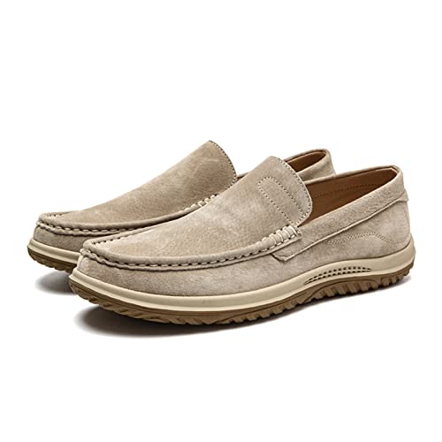Men's Loafers Genuine Leather Stitching Details Round Toe Suede Vamp Flat Heel Slip Resistant Lightweight Casual Outdoor Slip-on3