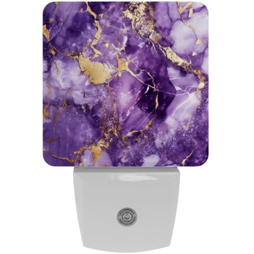 NEWzone Purple Marble Night Light Plug into Wall for Girls Boys Room, Decorative Nightlights Auto Sensor Led Lights Wall Decor Gifts for Women Nightlight, 2 Pack