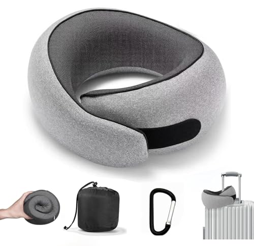 Image of SZXYX Travel Pillows - 100% Pure Memory Foam Neck Pillow for Airplanes, Comfortable Breathable Cover, 360 Support Stowable Pillows for Sleeping, Car, Airport Travel Essentials, Charcoal Grey