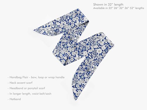 Liberty London Scarf - Choose Length - June's Meadow Navy Floral Skinny Scarf, Tie Headband, Handbag/Purse flair - Silky Tana Lawn Cotton4