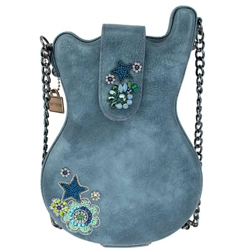 Mary Frances Starlet Beaded Crossbody Guitar Handbag, Blue3