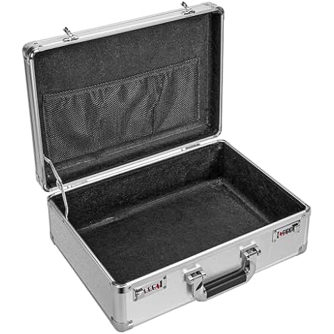 GODLONSEN File Organizer Storage Box - 16.9 x 12.2 x 6.1 Inch Large, Portable Locking Storage Totes with Dual Combination Locks, Lock Boxes for Personal Items, Cash, Briefcase - Silver Cover