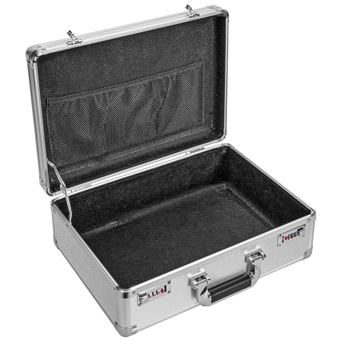 GODLONSEN File Organizer Storage Box - 16.9 x 12.2 x 6.1 Inch Large, Portable Locking Storage Totes with Dual Combination Locks, Lock Boxes for Personal Items, Cash, Briefcase - Silver