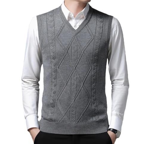 Men’S Business Casual V-Neck Knit Vest with Argyle Pattern Sleeveless Pullover