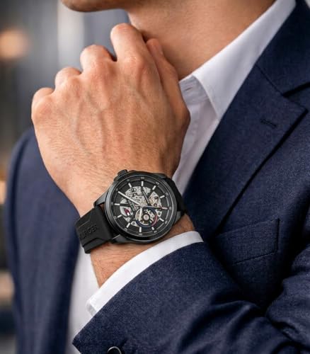 Image of Luxury Automatic Style Watch for Men | Black Silicone Strap | Skeleton Open Dial | Premium Analog Wrist Watch | Sports & Casual Wear