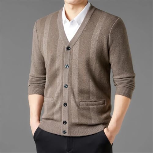 Men's V Neck Striped Knit Cardigan Button Up Long Sleeve Elegant Business Casual Sweater Warm Fit Everyday Style2