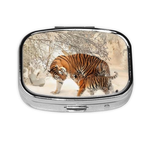 トラの赤ちゃん トラの家族 若い 2 段分割ピルボックス 老人子供用旅行コンパクトポーチ