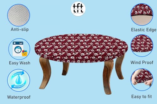 Image of The Furnishing Tree Round Elastic Fitted Center Tpoy Table Cover WxL 18x18 Inches Floral Pattern Dark Brown