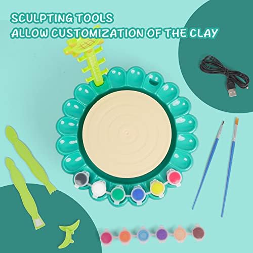 Pottery Wheel for Kids, Pottery Wheel Kit with Electric Motor,Air Dry Clay,ApronII Pottery IKit for Kids Boys and Girls Green 2 41JyA1zWqwL. AC