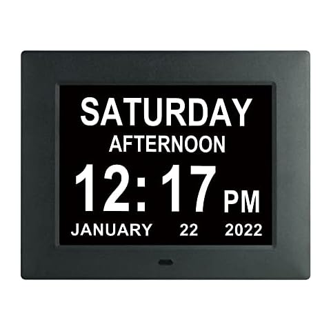 Gsituk 8 Inch,Digital Calendar Day Alarm Clock -8 Alarm Reminders,AM/PM Function,Alarm Clock with Extra Large Display Helps with Memory Loss, Alzheimer's and Dementia (Black) Cover