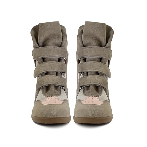 Image of Wedge Sneakers for Women Heels Suede Hook and Loop High Heel Tennis Round Toe Triple Strappy Band Casual Vintage Fashion Dressy Comfy Campus Trendy Retro Sneaker