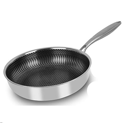 SH-chaoguo Fry Wok/Frying Pan/Uncoated Non-Stick Pan/304 Stainless Steel Cooking Pan (26/28/30cm), for Induction Cooker, Gas Stove (Size : 28cm)