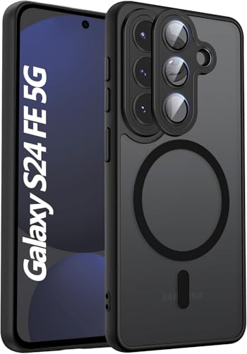 Image of Elzzi Magnetic for Samsung S24 Fe 5g Case, Upgraded [Full Camera Protection] [Compatible with Magsafe] [Translucent Matte] Shockproof Protective Phone Case for Men & Women - Black