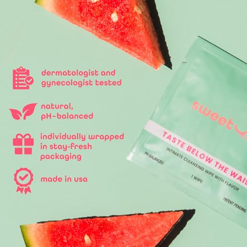 Sweetums Feminine Wipes For Women, Individually Wrapped - pH Balanced Flavored Intimate Wipes - Pack of 10 (Watermelon)