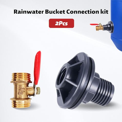Set mit 2 Regenwasser-Eimer-Verbinder-Kit, mit einem PVC-Dichtungsadapter, entwickelt für einen 1/2 -DN15 Außengewindeverbinder, perfekt für die Verwendung mit Regenfassern, Tanks, Badewannen