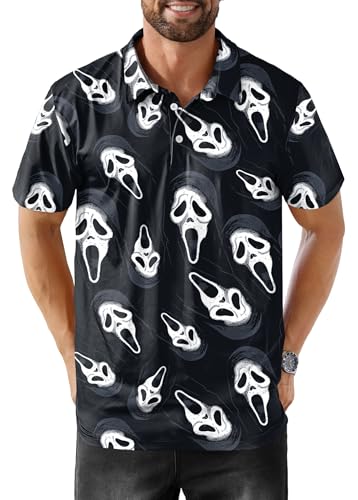 Arvilhill Man Halloween Freddy Polo Short Sleeve Ghost Polo Shirt Skeleton Skull Costume Polo T-Shirt M