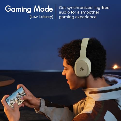 Image of Zebronics Thunder Pro (2026 Upgrade) Wireless Headphones, BT v6.0, Up to 60h Playback, Dual Pairing, 40mm Drivers, ENC, Gaming Mode, Deep Bass, AUX & microSD, Rapid Charging (Beige)