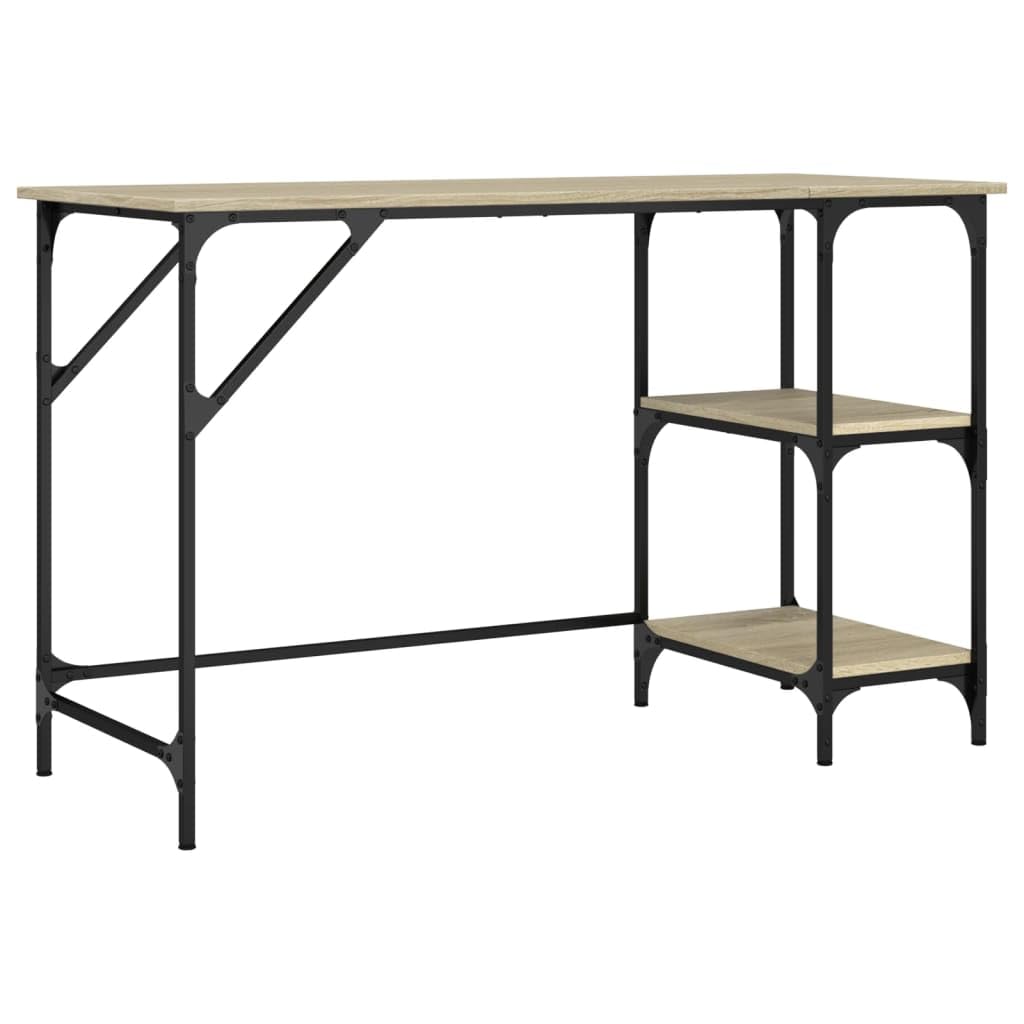 Scrivania PC Rovere Sonoma 120x50x75 cm in Legno e Metallo | Tavolo da lavoro salvaspazio per studio e ufficio, dotato di ripiano flessibile porta computer e piedini regolabili.