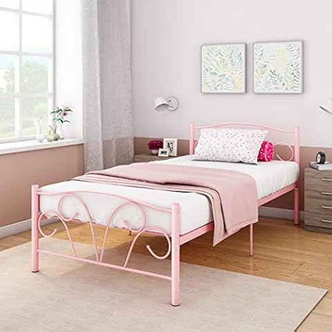 Panana Modern Stable 3FT Single Metal Bed Frame Children Kids Bedroom (Pink 3FT Bed Frame) Cover