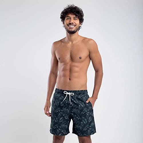 Shorts Estampado Mix De Folhas, Mash, Masculino, Azul Marinho, M