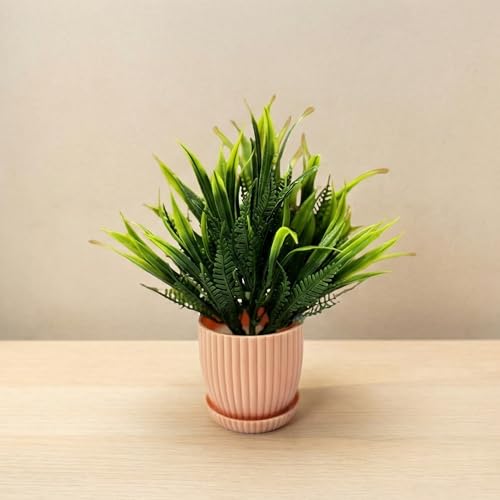 Image of Dekorly Artificial Potted Plants, Artificial Plastic Eucalyptus Plants Small Indoor Potted Houseplants, Small Faux Plants for Home Decor Bathroom Office Farmhouse (Round Multicolor-8)