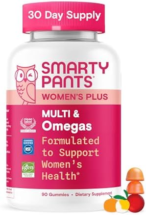 SmartyPants Women’s Multivitamin Gummies – Improved Formula: Omega 3 (DHA/EPA), Methylfolate, CoQ10, Vitamin D3, C, Vitamin B12, B6, A, K & Zinc, Inositol, Gluten Free, 90 Count (30 Day Supply)