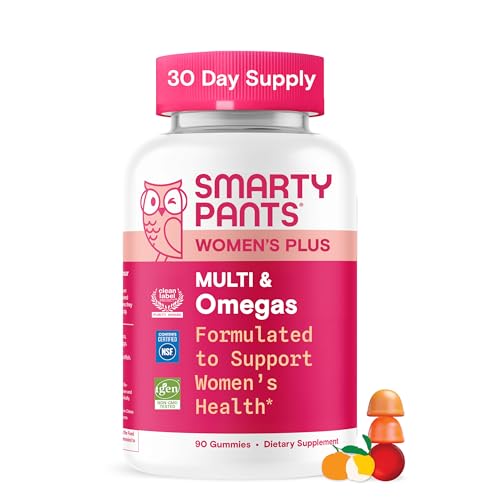 SmartyPants Women's Multivitamin Gummies, Omega 3 (DHA/EPA), Methylfolate, CoQ10, Vitamin D3, C, Vitamin B12, B6, A, K & Zinc, Inositol, Gluten Free, 90 Count (30 Day Supply)