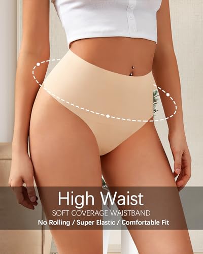 K-CHEONY Womens High Waisted Thongs No Show Panties Lightweight Soft Stretch High Cut Underwear 3 Pack2