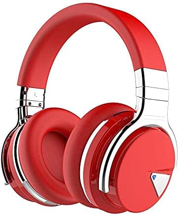 Active Noise Cancelling Bluetooth Wireless Over Ear Headphones with Mircophone, 30H Playtime,Deep Bass, Comfortable Protein Earpads, for Travel, Home, Office(Red)