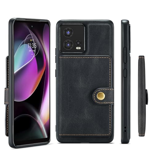 Motorola Edge 30 Fusion �Ή��AMoto S30 Pro �P�[�X �E�H���b�g �N���W�b�g�J�[�h�z���_�[�t���A�}�O�l�b�g�� 2-IN-1 ���O���\�P�[�X�A�L�b�N�X�^���h �E�H���b�g�P�[�X �ϏՌ��J�o�[(Black)