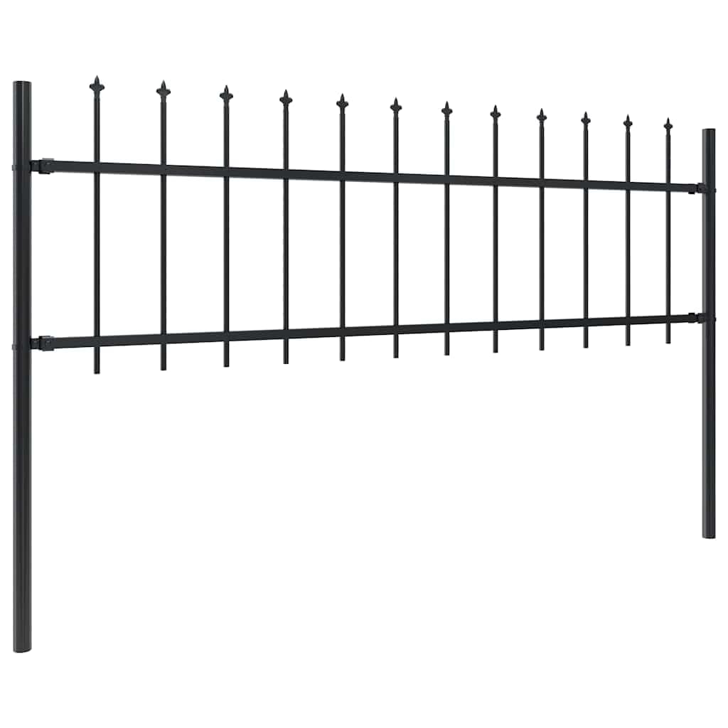 Spear Top Steel Garden Fence 359x60 cm Black Decorative Outdoor Panel for Flower Bed Safety, Secure Barrier with Powder-Coated Finish for Patio, Walkway Boundary - 2 Panels 3 Posts Included