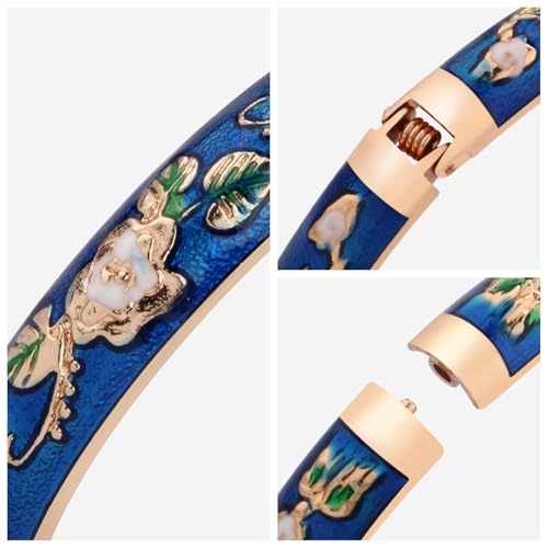 Image of UJOY Womens Multi-colors Cloisonne Bracelet Gold Plated Flower Hollowed Enameled Hinged Cuff Bangles Jewelry Gift 88A10